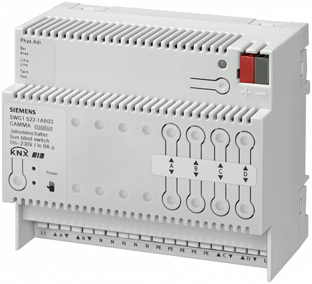 МОДУЛЬ УПРАВЛЕНИЯ ЖАЛЮЗИ N 521, 4Х230V AC 6A, С РАСПОЗНАВАНИЕМ КОНЕЧНЫХ ТОЧЕК ХОДА, ДЛЯ УСТАНОВКИ НА DIN-РЕЙКУ, 4 ТЕ