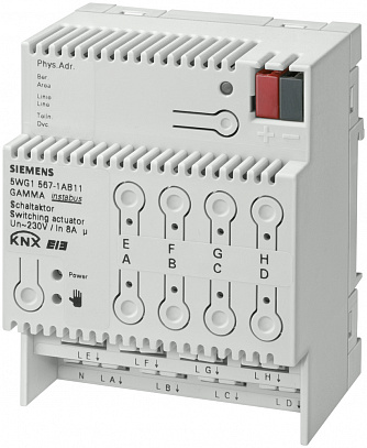 Выключатель НАГРУЗКИ N 567/11, 8Х230V AC 8A, ДЛЯ УСТАНОВКИ НА DIN-РЕЙКУ, 4 ТЕ