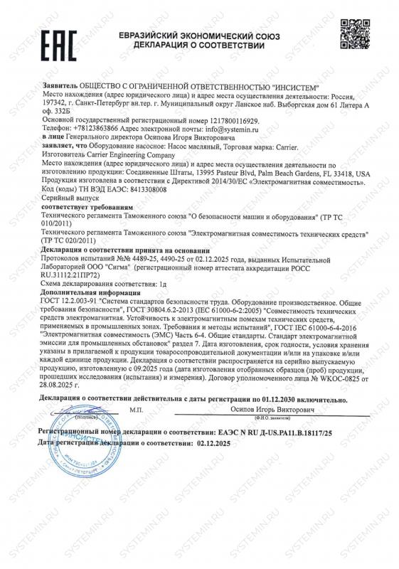 Декларация о соответствии 2853